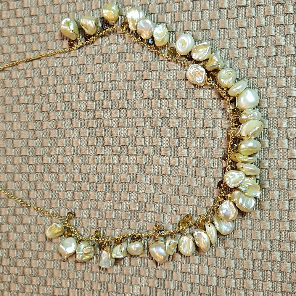 14k Gold Over Silver Freshwater Pearls & Tourmaline Necklace 18" Adjustable - Picture 4 of 11